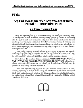 Đề tài Một số ứng dụng của vật lý vào đời sống trong chương trình THCS